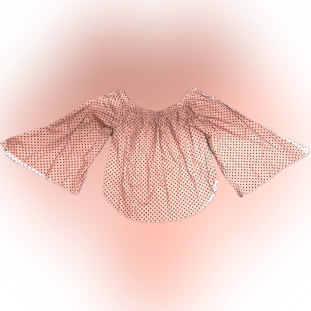 Pink & black polka dot wide bell sleeve blouse  size L
